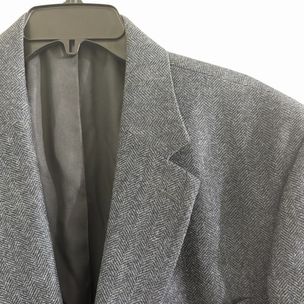 Lands' End 44L Lambswool Blazer‎ Gray Herringbone Sport Coat Mens 2 Button